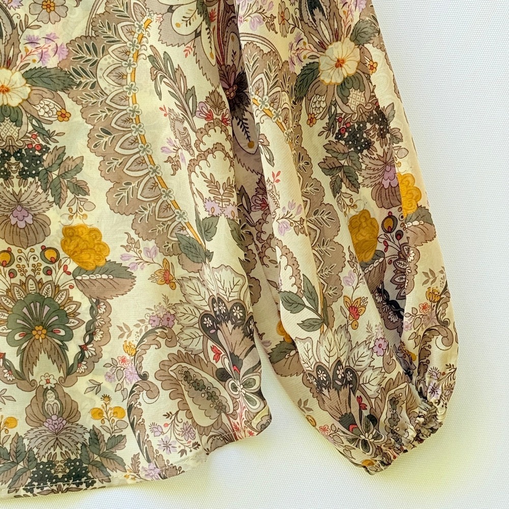 Pleione Paisley Womens Medium Floral‎ Ruffle Neck Long Sleeve Sheer Blouse Top - Picture 4 of 8